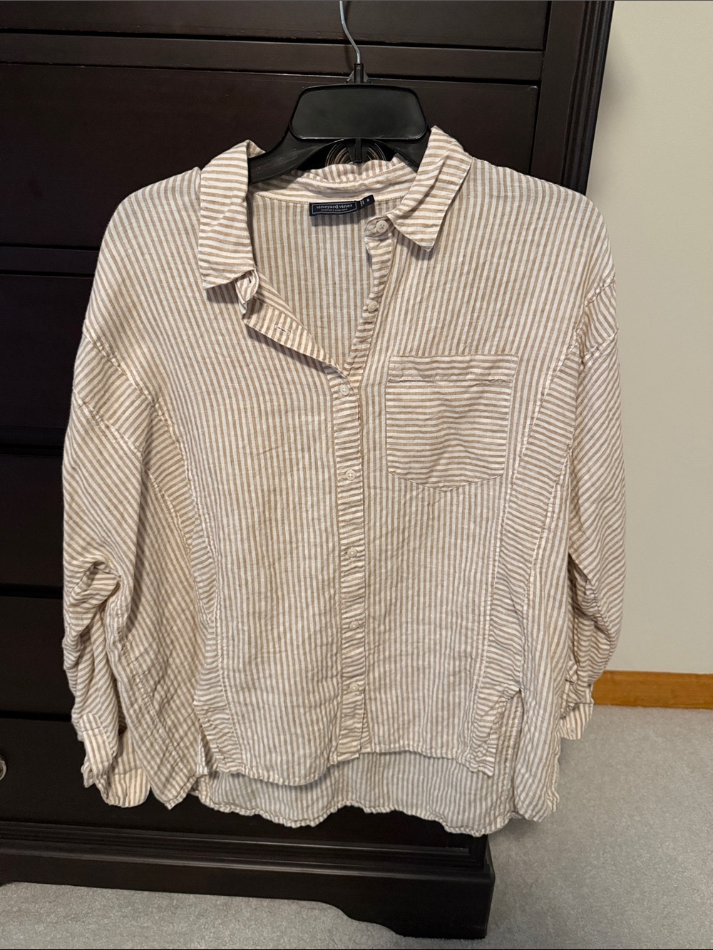 Vineyard Vines Beige and White Striped Button-Down Shirt